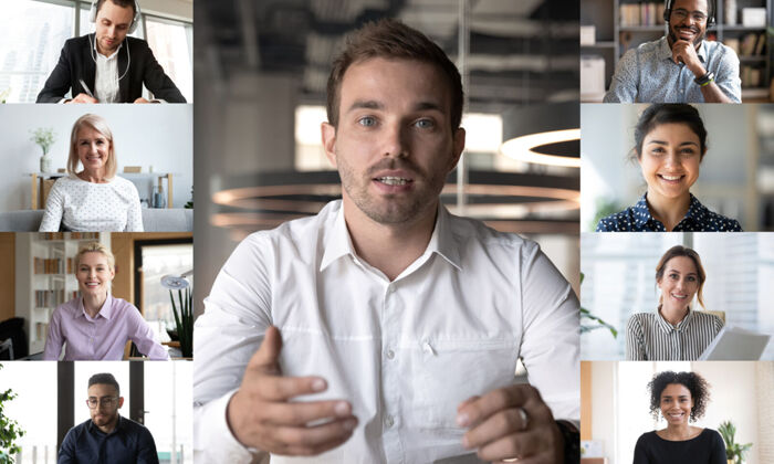 Laptop-Bildschirmansicht Freunde mit Webcam-Kommunikation durch Videokonferenz-App 